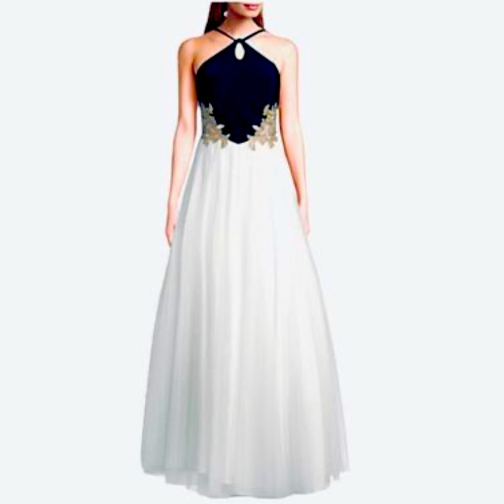 Ball Gown Juniors size 1- Black & White Halter Style long gown